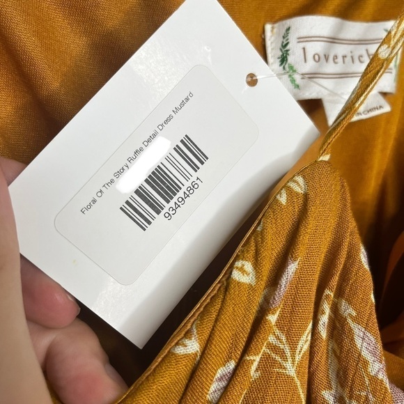 LoveRiche Floral Ruffle Mustard Yellow Dress Sz L - Picture 9 of 9